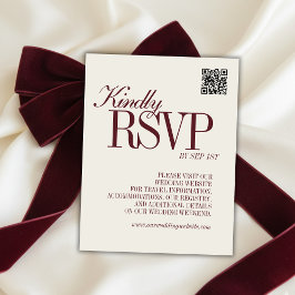 Elegant Script Burgundy Red QR Code Formal Wedding 出欠カード