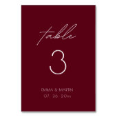 Elegant Script Burgundy Wedding テーブルナンバー (裏面)