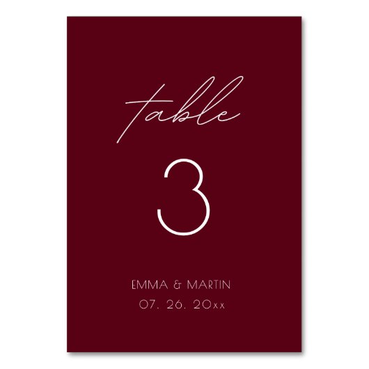 Elegant Script Burgundy Wedding テーブルナンバー (正面)