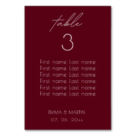 Elegant Script Burgundy Wedding  Seating Chart テーブルナンバー