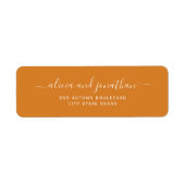 Elegant script burnt orange wedding return address ラベル (正面)
