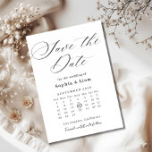 Elegant Script Calendar Save the Date Card 招待状