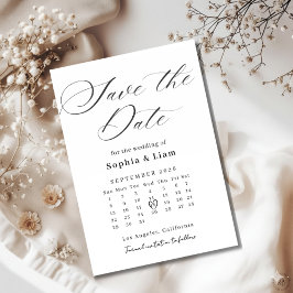 Elegant Script Calendar Save the Date Card 招待状