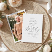 Elegant Script Calligraphy 75th Birthday Photo  招待状