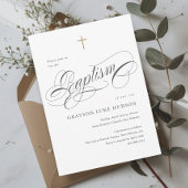 Elegant Script Calligraphy Black and White Baptism 招待状