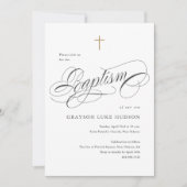 Elegant Script Calligraphy Black and White Baptism 招待状 (正面)