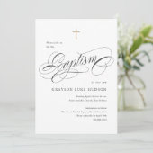 Elegant Script Calligraphy Black and White Baptism 招待状 (スタンド正面)
