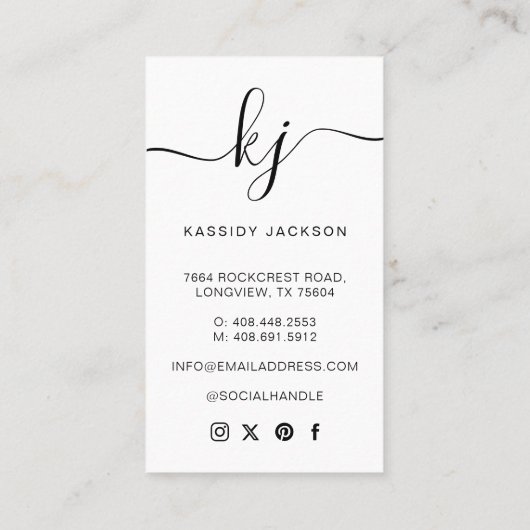 Elegant Script Calligraphy Monogram Logo & Photo 名刺 (裏面)