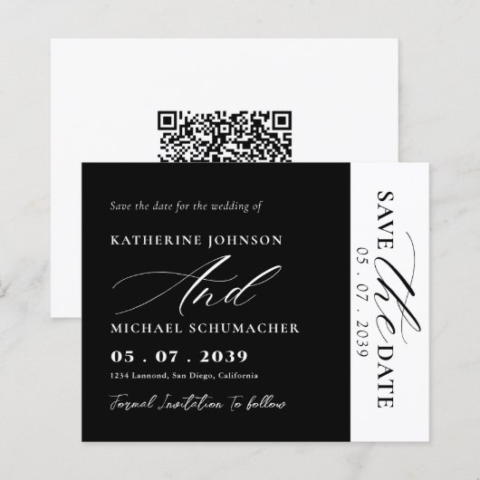 Elegant Script Calligraphy & QR Code Save The Date (正面/裏面)