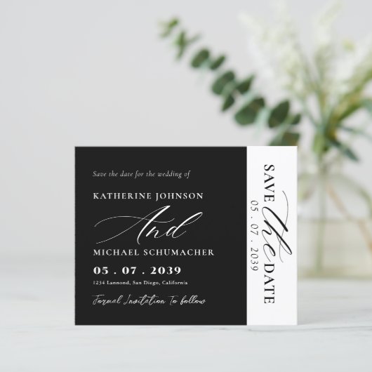 Elegant Script Calligraphy & QR Code Save The Date (スタンド正面)