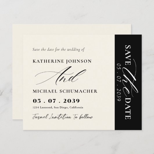 Elegant Script Calligraphy & QR Code Save The Date (正面/裏面)