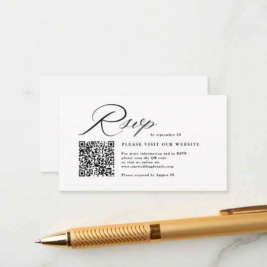 Elegant Script Calligraphy & QR Code Wedding RSVP  エンクロージャーカード (正面/裏面インサイチュ)