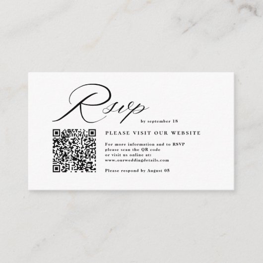Elegant Script Calligraphy & QR Code Wedding RSVP エンクロージャーカード (正面)
