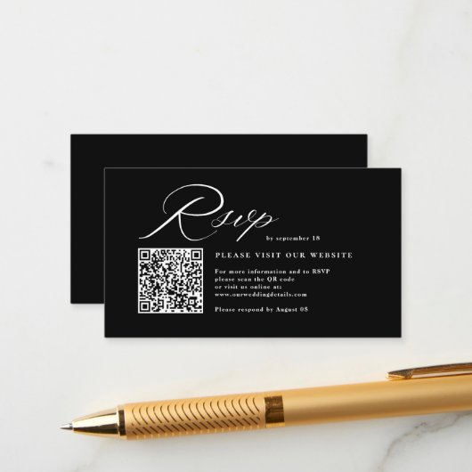 Elegant Script Calligraphy & QR Code Wedding RSVP  エンクロージャーカード (正面/裏面インサイチュ)