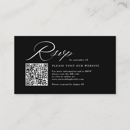 Elegant Script Calligraphy & QR Code Wedding RSVP  エンクロージャーカード (正面)