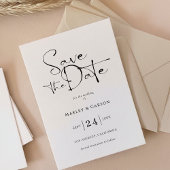 Elegant Script Calligraphy Save The Date Wedding 招待状