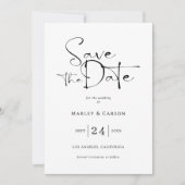 Elegant Script Calligraphy Save The Date Wedding 招待状 (正面)