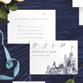 Elegant Script Castle Illustration Wedding 出欠カード