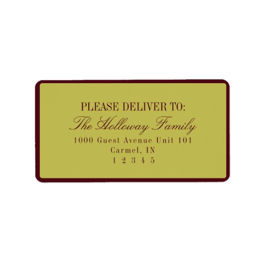 Elegant Script Chartreuse Burgundy Formal Wedding ラベル (正面)