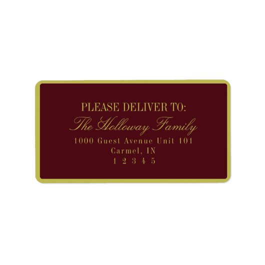 Elegant Script Chartreuse Burgundy Formal Wedding ラベル (正面)