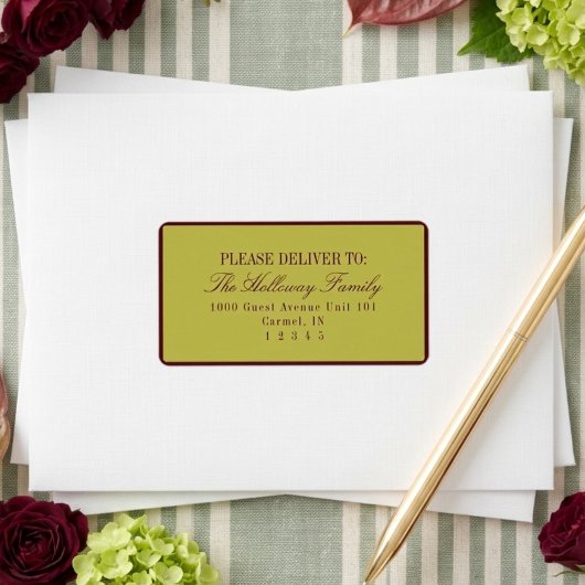 Elegant Script Chartreuse Burgundy Formal Wedding ラベル
