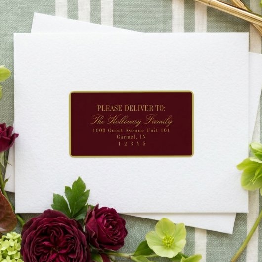 Elegant Script Chartreuse Burgundy Formal Wedding ラベル