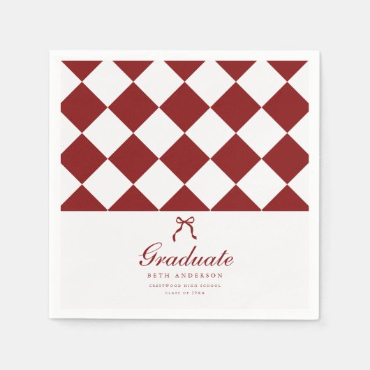 Elegant Script Checkered Coquette Graduation Party スタンダードカクテルナプキン (正面)
