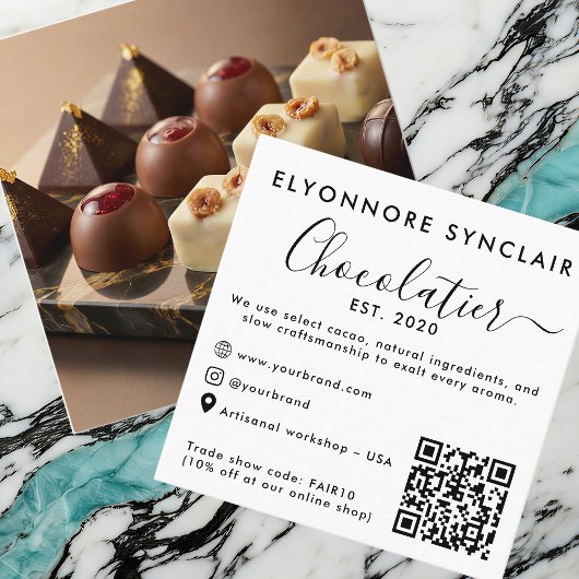 Elegant Script Chocolatier Brand Photo QR Code コーリングカード