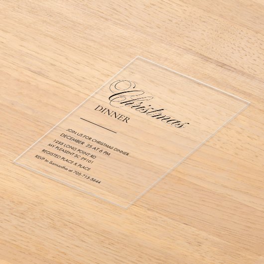 Elegant Script Christmas Dinner アクリル招待状 (レイダウン)