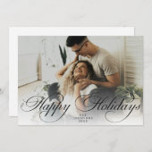 Elegant Script Christmas Modern Minimal 1 Photo シーズンカード (正面/裏面)