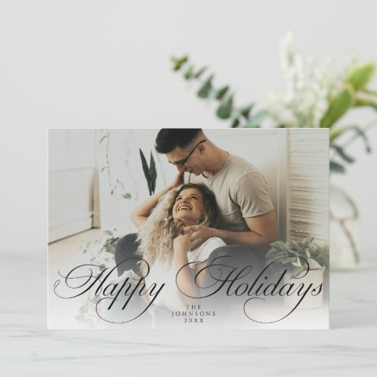 Elegant Script Christmas Modern Minimal Photo シーズンカード (スタンド正面)