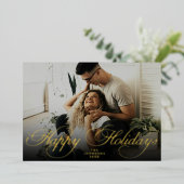 Elegant Script Christmas Modern Minimal Photo 箔シーズンカード (立ち正面)