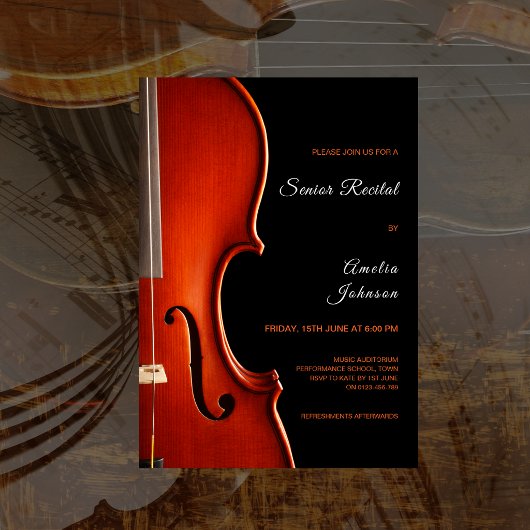 Elegant Script Classy Music Senior Recital 招待状