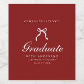 Elegant Script Coquette Red Graduation Congrats ワインラベル (シングルラベル)