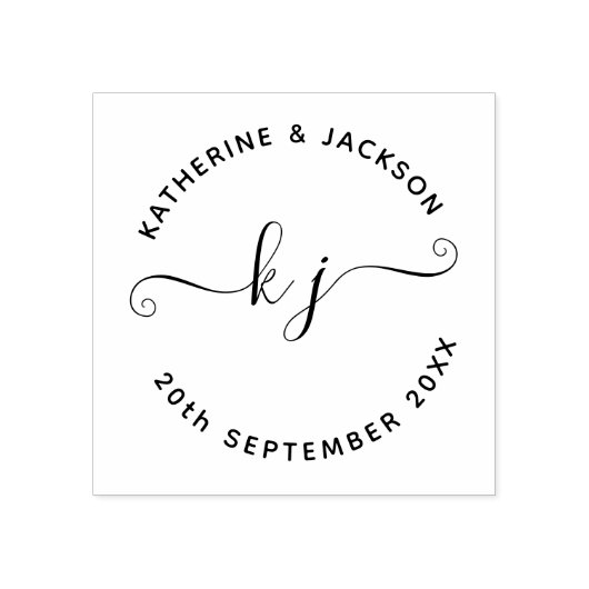 Elegant Script Couple Name initial Save the date ラバースタンプ (インプリント)