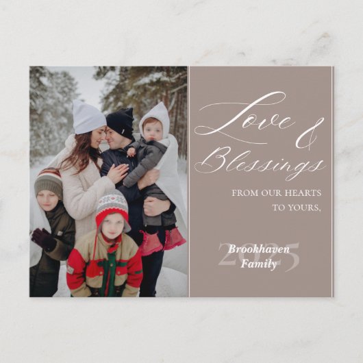 Elegant Script Custom Family Name Year 1 Photo シーズンポストカード (正面)