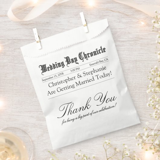 Elegant Script Custom Minimalist Wedding Thank You フェイバーバッグ (クリップ留めされた状態)