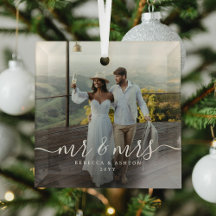 Elegant Script & Custom Newlyweds Photo Christmas