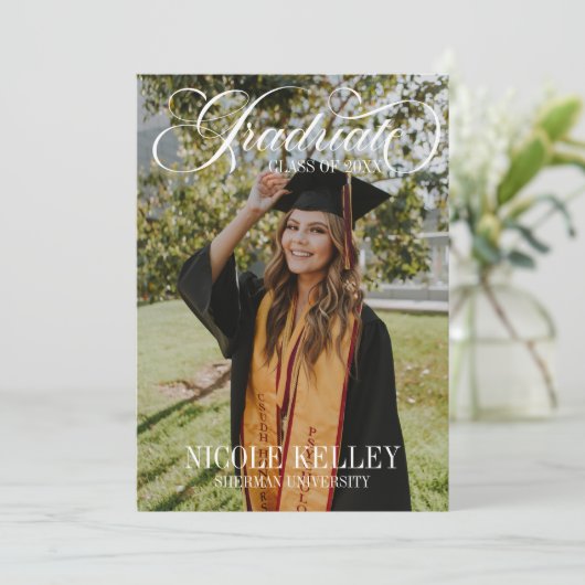 Elegant Script Custom Photo Graduation 招待状 (スタンド正面)