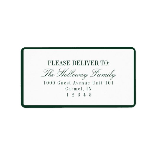 Elegant Script Dark Green Formal Wedding ラベル (正面)