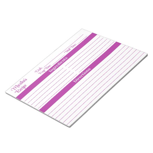 Elegant Script Dark Pink 8.5x11 Recipes ノートパッド (アングル)