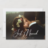 Elegant Script Dusty Blue | QR Code Just Married 招待状 (正面)