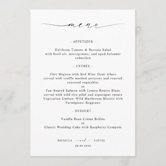 Elegant Script Engagement Wedding or Bridal Shower メニュー (正面)
