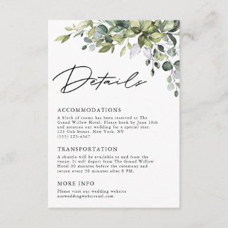 Elegant Script Eucalyptus Greenery Wedding Details エンクロージャーカード