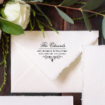 Elegant Script Family Name Vintage Return Address セルフインキングスタンプ<br><div class="desc">Easily personalize these custom Elegant Script Family Name Vintage Return Address self-inking rubber stamps with your own names and address. To customize these rubber stamps, click on "Personalize this template" and change the text in the boxes provided. Available in 9 different colors and 6 sizes. Please view your design on...</div>
