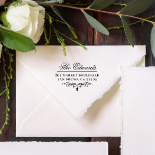 Elegant Script Family Name Vintage Return Address セルフインキングスタンプ