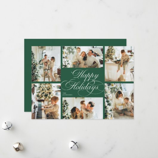 Elegant Script & Family Photo Collage Christmas シーズンカード (正面/裏面インサイチュ)