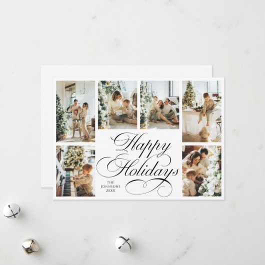 Elegant Script & Family Photo Collage Christmas シーズンカード (正面/裏面インサイチュ)