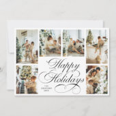 Elegant Script & Family Photo Collage Christmas シーズンカード (正面)