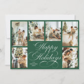 Elegant Script & Family Photo Collage Christmas シーズンカード (正面)